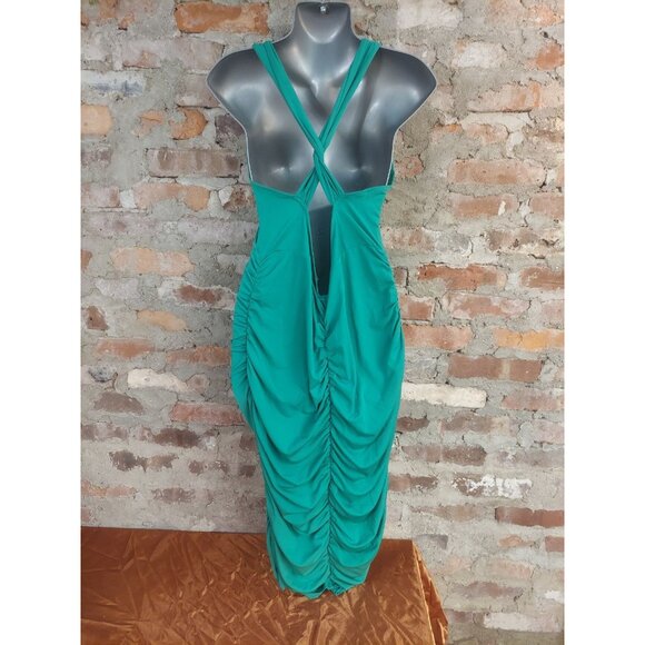 Venus Green Strappy Back Bodycon Fully ruched SEXY! Dress Womens Size XL a - Picture 4 of 4